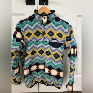 Women’s Patagonia Synchilla Chevron Pattern Fleece in Green, Yellow, and Blue